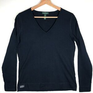 LRL Lauren Jeans Co Ralph Lauren Women's Medium Navy Blue V-Neck Long Sleeve Top